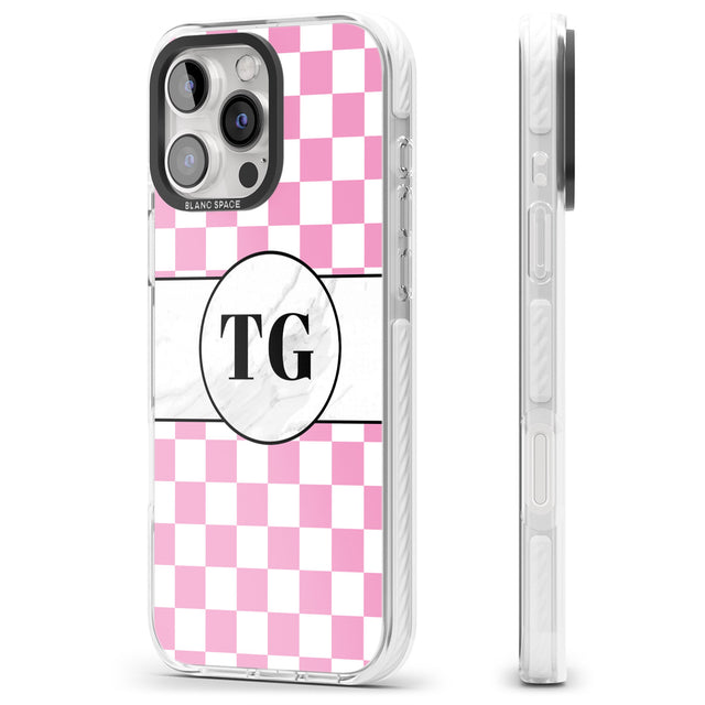 iPhone 16 Pro Max Personalised Monogrammed Pink Check Black Impact Phone Case