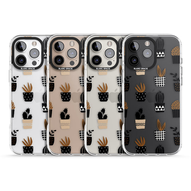 iPhone 16 Pro Max Large Mixed Plants Pattern - Clear Black Impact Phone Case