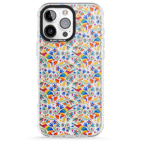 iPhone 16 Pro Max Floral Rabbit Pattern in Rainbow Black Impact Phone Case