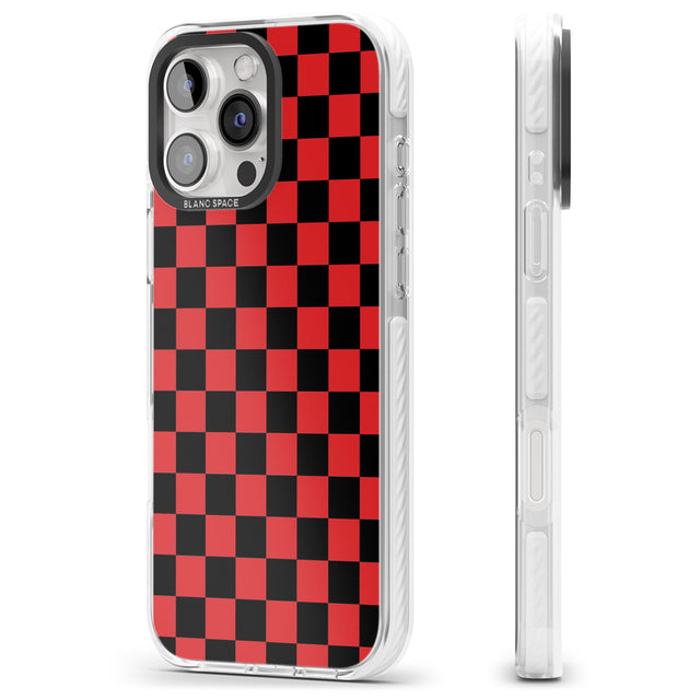 iPhone 16 Pro Max Red Black Checkered Black Impact Phone Case