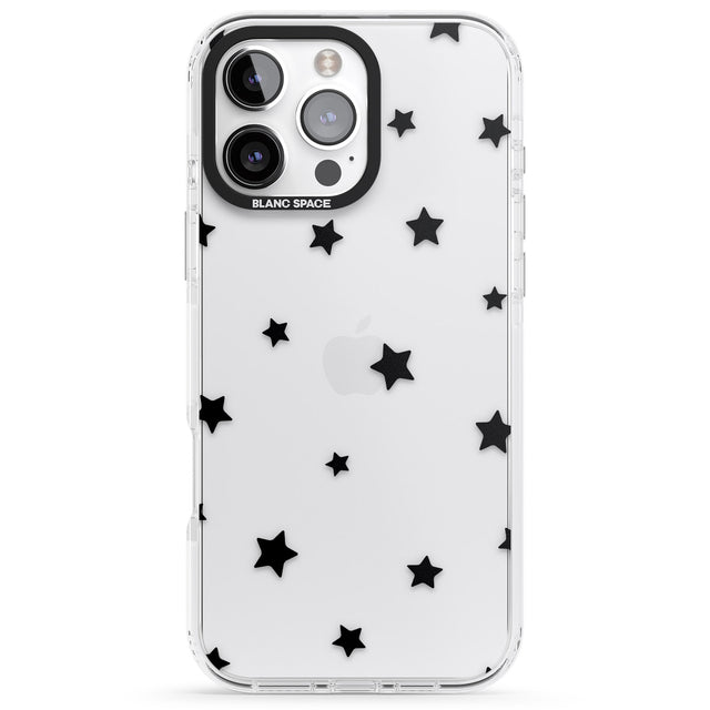 iPhone 16 Pro Max Black Stars Pattern Black Impact Phone Case