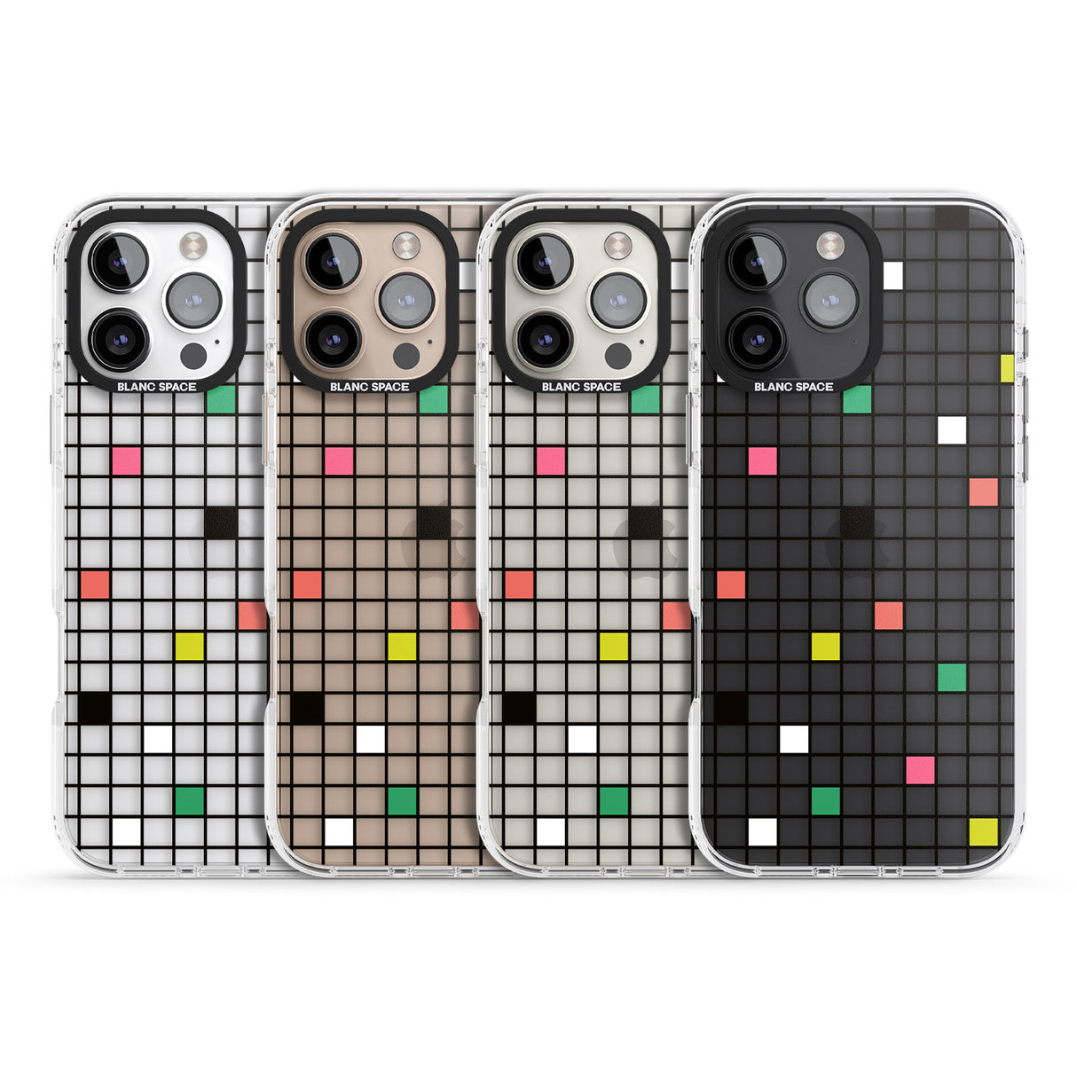 iPhone 16 Pro Max Vibrant Clear Geometric Grid Black Impact Phone Case