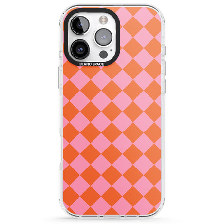 iPhone 16 Pro Max Retro Sunset Diamond Plaid Black Impact Phone Case