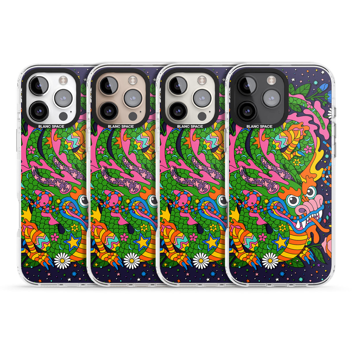 iPhone 16 Pro Max Psychedelic Jungle Dragon (Purple) Black Impact Phone Case