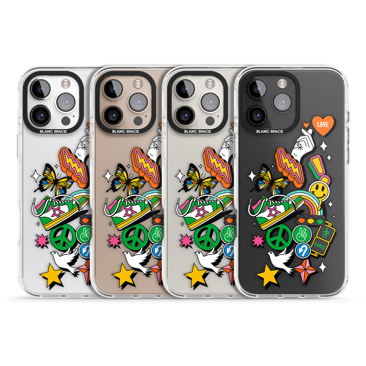 iPhone 16 Pro Max Nostalgic Sticker Collage Black Impact Phone Case