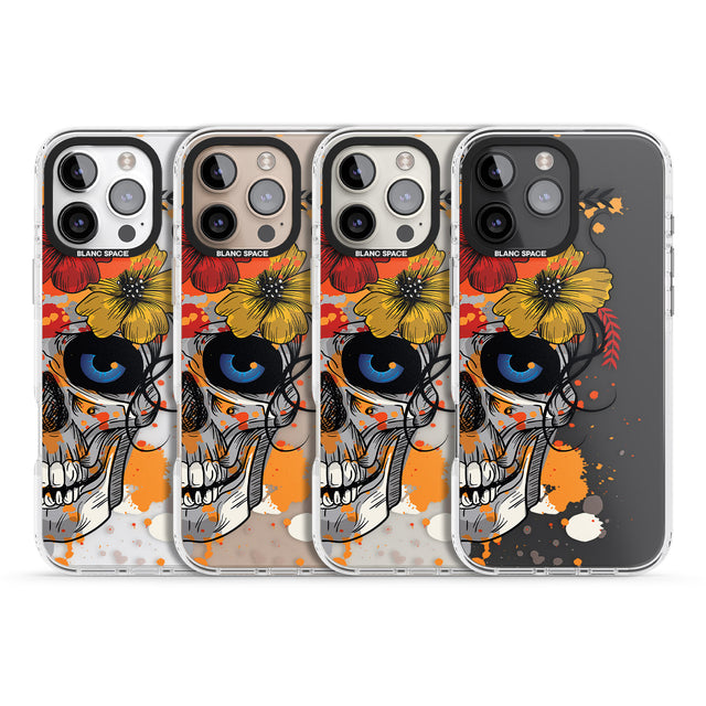 iPhone 16 Pro Max Sugar Skull Flowers Black Impact Phone Case