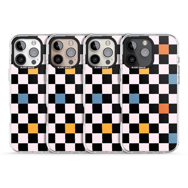 iPhone 16 Pro Max Vibrant Retro Checkered Black Impact Phone Case + Magsafe