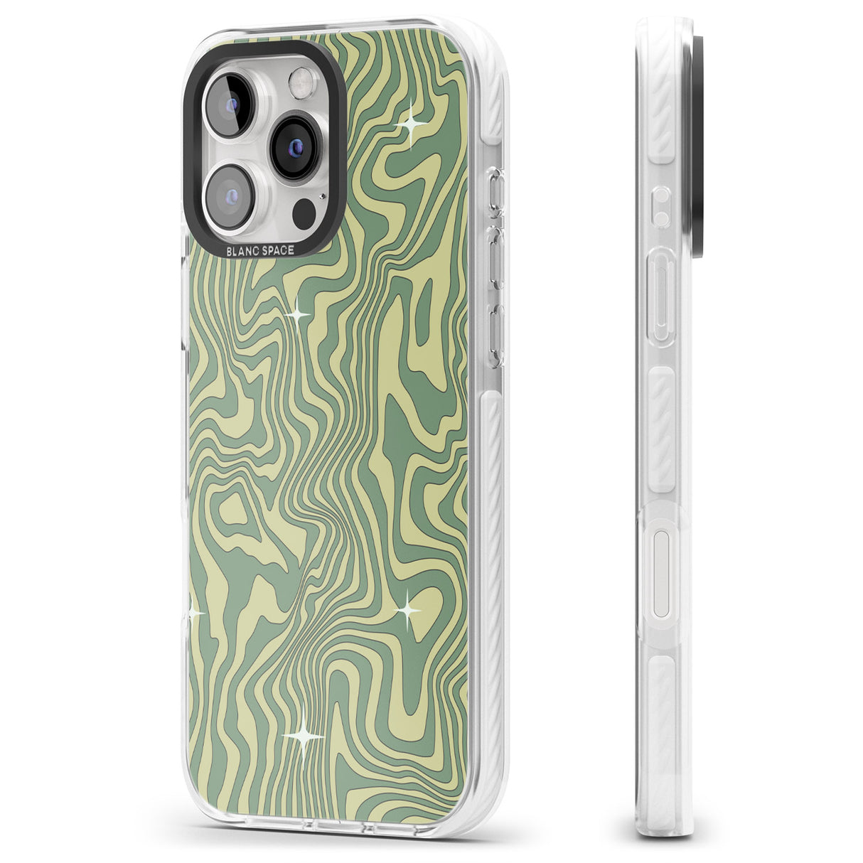 iPhone 16 Pro Max Green Abstract Wave Black Impact Phone Case + Magsafe