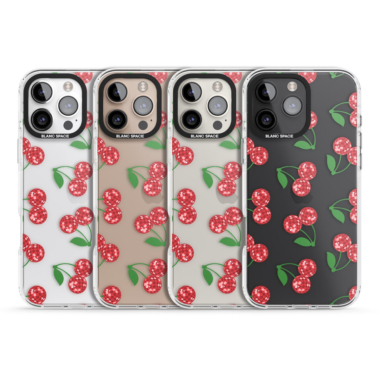 iPhone 16 Pro Max Disco Cherry Pattern Black Impact Phone Case + Magsafe