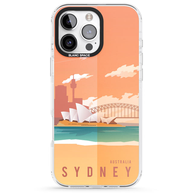 iPhone 16 Pro Max Vintage Travel Poster Sydney Black Impact Phone Case