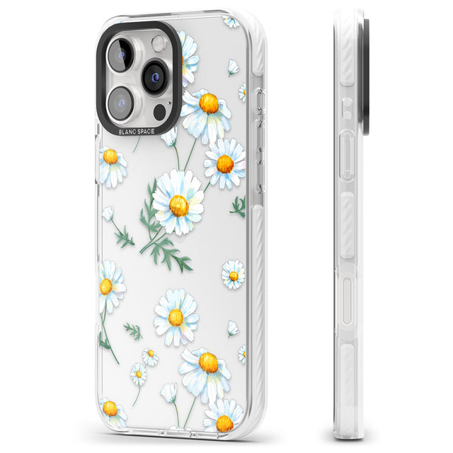 iPhone 16 Pro Max Vintage Painted Daisies Black Impact Phone Case + Magsafe