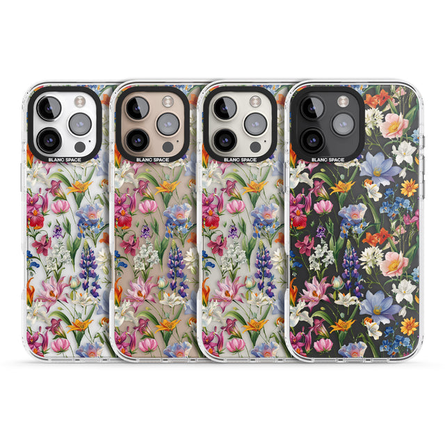 iPhone 16 Pro Max Vintage Wildflowers Black Impact Phone Case + Magsafe