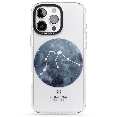 iPhone 16 Pro Max Aquarius Zodiac Transparent Design - Blue Black Impact Phone Case