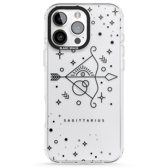 iPhone 16 Pro Max Sagittarius Emblem - Transparent Design Black Impact Phone Case