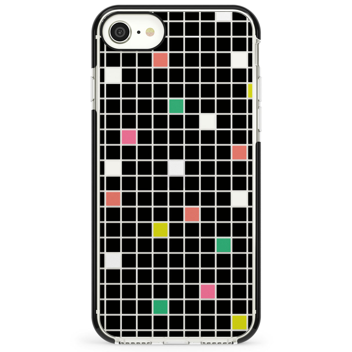 Vibrant Black Geometric Grid Impact Phone Case for iPhone SE