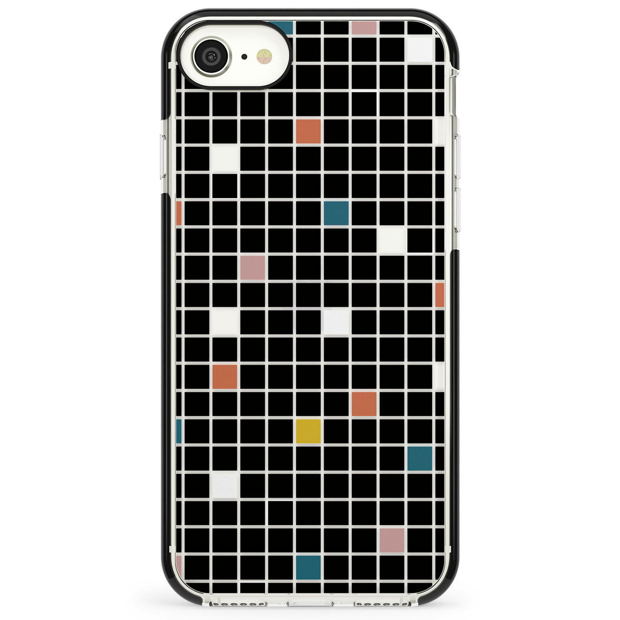 Earthtone Black Geometric Grid Impact Phone Case for iPhone SE