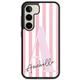 Personalised Pink Stripes & Large Monogram Custom Phone Case Samsung S22 / Black Impact Case,Samsung S23 / Black Impact Case Blanc Space