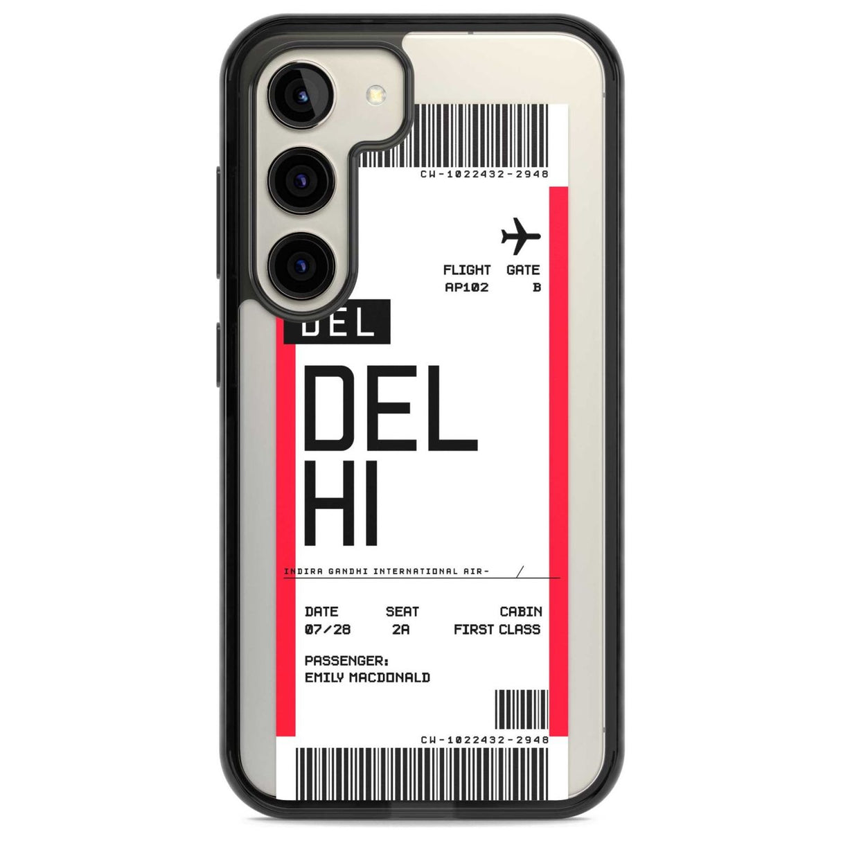 Personalised Delhi Boarding Pass Custom Phone Case Samsung S22 / Black Impact Case,Samsung S23 / Black Impact Case Blanc Space