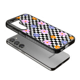 Checkered Blossom Impact Phone Case for Samsung Galaxy S24, Samsung Galaxy S23, Samsung Galaxy S22