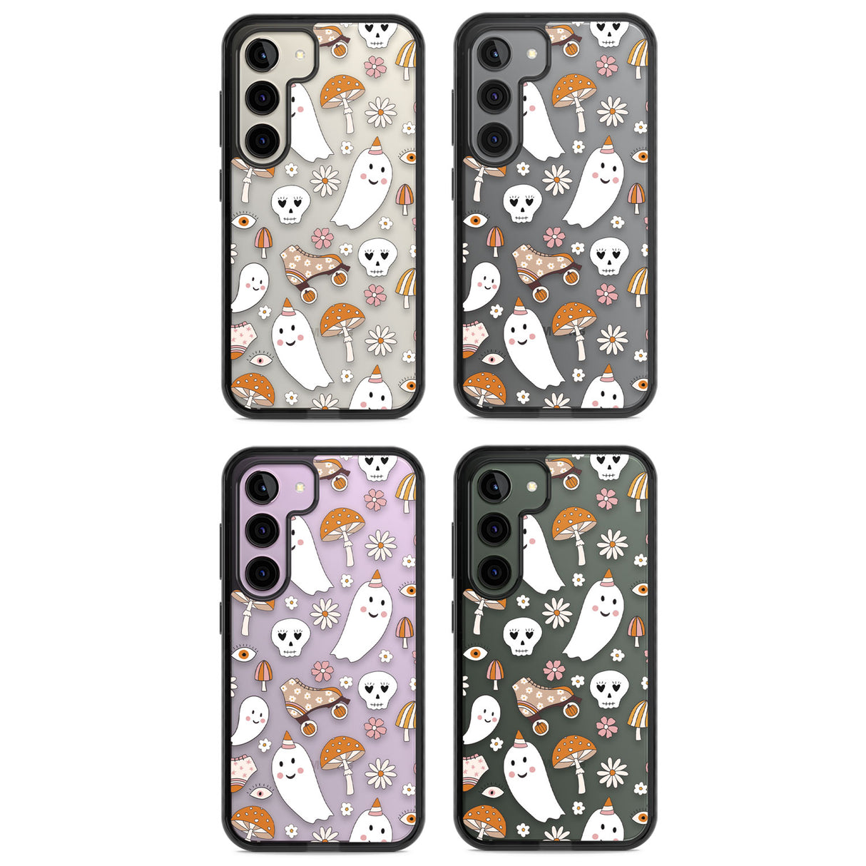 Cute Ghost and Skulls Pattern Impact Phone Case for Samsung Galaxy S24, Samsung Galaxy S23, Samsung Galaxy S22