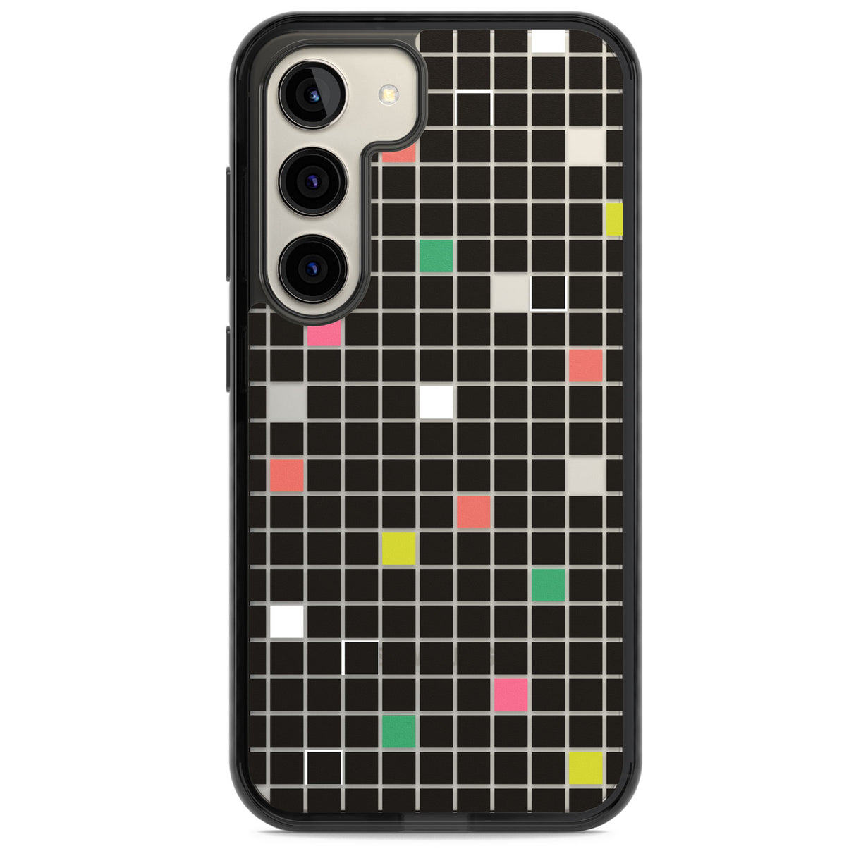 Vibrant Black Geometric Grid Impact Phone Case for Samsung Galaxy S24, Samsung Galaxy S23, Samsung Galaxy S22