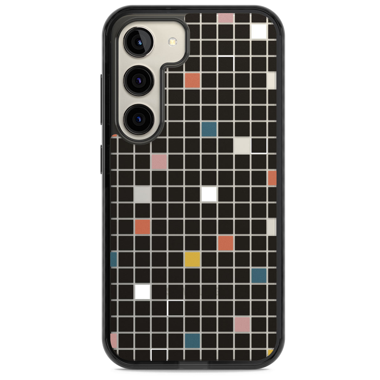 Earthtone Black Geometric Grid Impact Phone Case for Samsung Galaxy S24, Samsung Galaxy S23, Samsung Galaxy S22