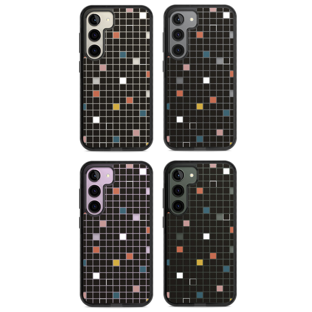 Earthtone Black Geometric Grid Impact Phone Case for Samsung Galaxy S24, Samsung Galaxy S23, Samsung Galaxy S22