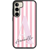 Personalised Pink Stripes & Large Monogram Custom Phone Case Samsung S22 Plus / Black Impact Case,Samsung S23 Plus / Black Impact Case Blanc Space