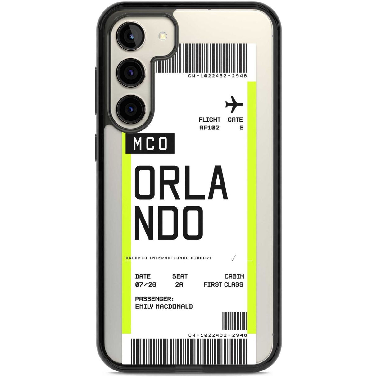 Personalised Orlando Boarding Pass Custom Phone Case Samsung S22 Plus / Black Impact Case,Samsung S23 Plus / Black Impact Case Blanc Space