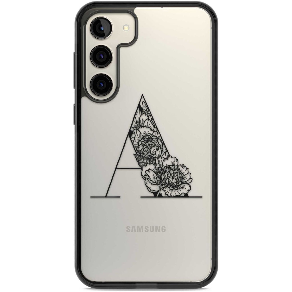 Floral Monogram Letter Custom Phone Case Samsung S22 Plus / Black Impact Case,Samsung S23 Plus / Black Impact Case Blanc Space