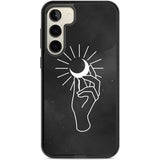 Hand Holding Moon Phone Case Samsung S22 Plus / Black Impact Case,Samsung S23 Plus / Black Impact Case Blanc Space