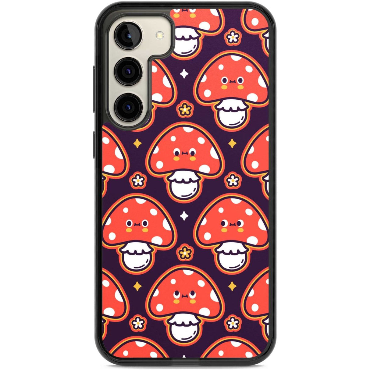 Mushroom Kawaii Pattern Phone Case Samsung S22 Plus / Black Impact Case,Samsung S23 Plus / Black Impact Case Blanc Space