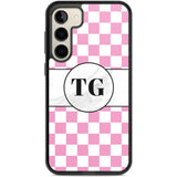 Personalised Monogrammed Pink Check Phone Case Samsung S22 Plus / Black Impact Case,Samsung S23 Plus / Black Impact Case Blanc Space