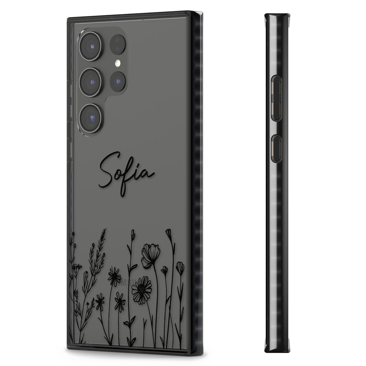 Personalised Black Wildflowers Impact Phone Case for Samsung Galaxy S24 Ultra , Samsung Galaxy S23 Ultra, Samsung Galaxy S22 Ultra