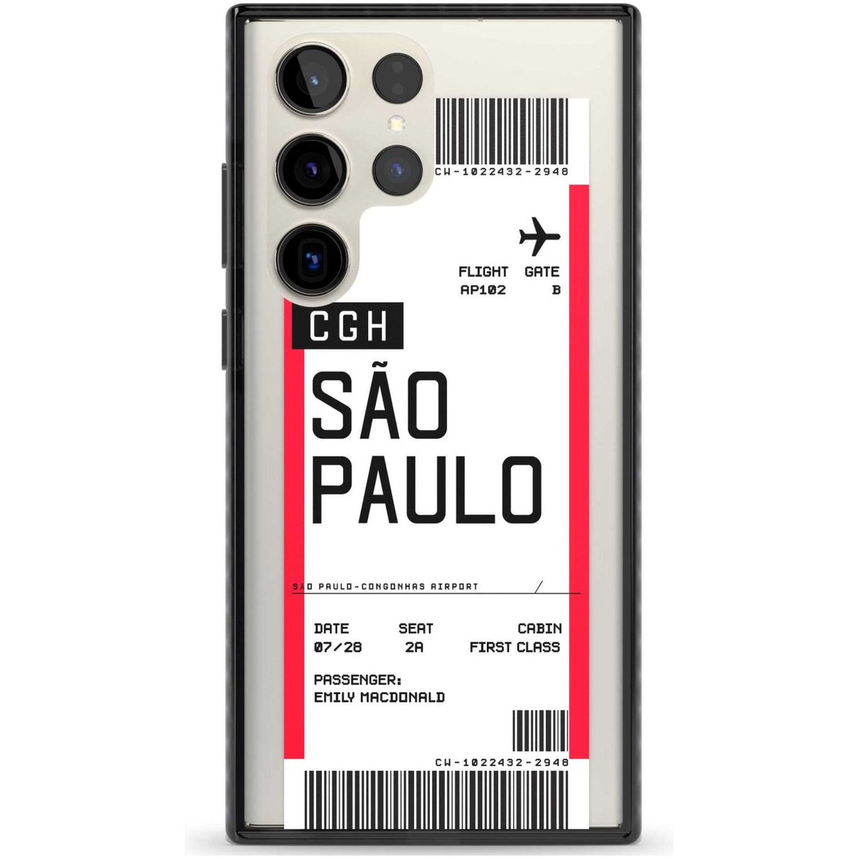 Personalised São Paulo Boarding Pass Custom Phone Case Samsung S22 Ultra / Black Impact Case,Samsung S23 Ultra / Black Impact Case Blanc Space