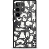 Cartoon Cat Collage - Black & White Phone Case Samsung S22 Ultra / Black Impact Case,Samsung S23 Ultra / Black Impact Case Blanc Space