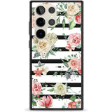 Bold Stripes & Flower Pattern Phone Case Samsung S22 Ultra / Black Impact Case,Samsung S23 Ultra / Black Impact Case Blanc Space