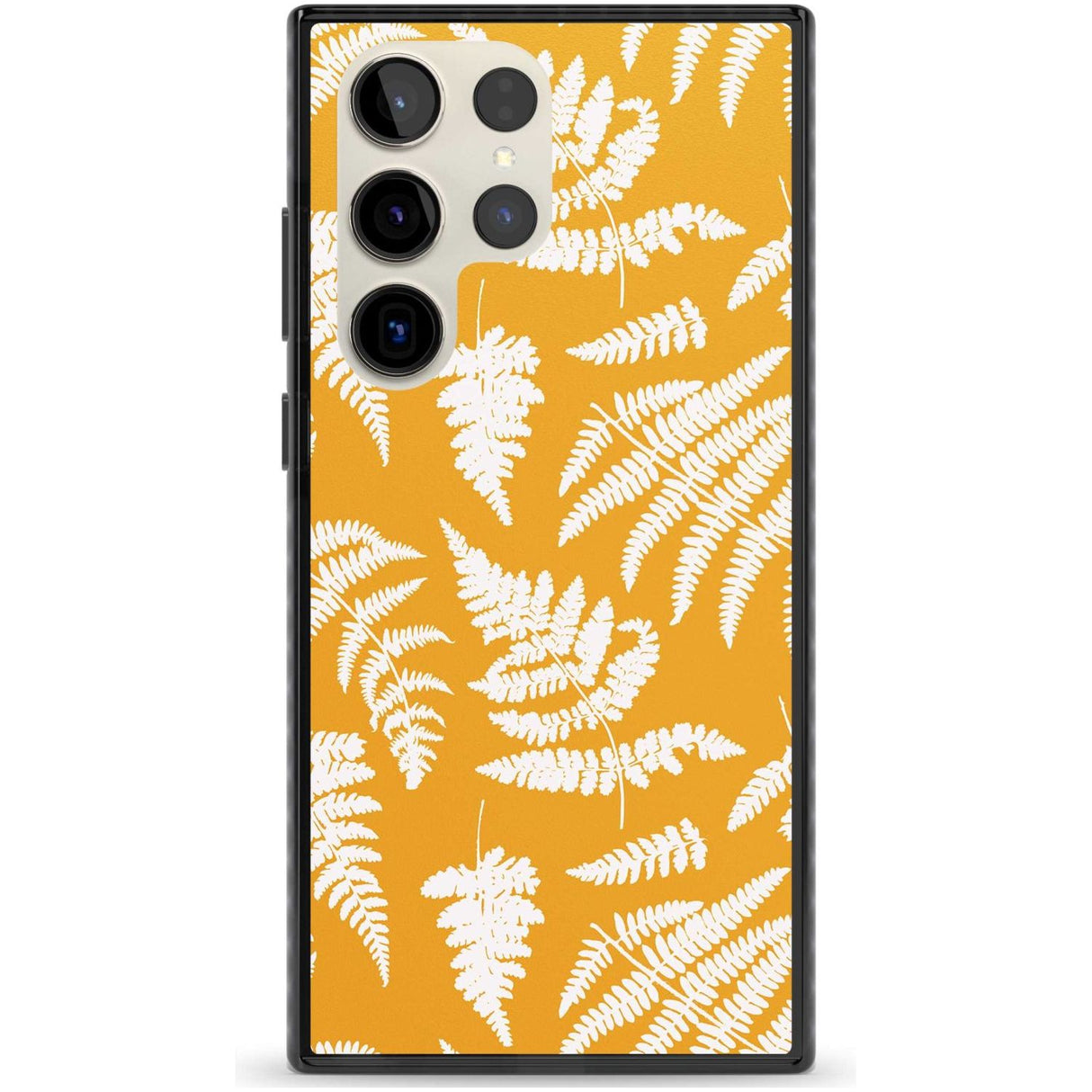 Fern Pattern on Yellow Phone Case Samsung S22 Ultra / Black Impact Case,Samsung S23 Ultra / Black Impact Case Blanc Space