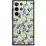 Blue & Yellow Shapes Memphis Retro Pattern Design Phone Case Samsung S22 Ultra / Black Impact Case,Samsung S23 Ultra / Black Impact Case Blanc Space