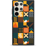 Funky Geometric Patterns: Orange & Dark Green Phone Case Samsung S22 Ultra / Black Impact Case,Samsung S23 Ultra / Black Impact Case Blanc Space