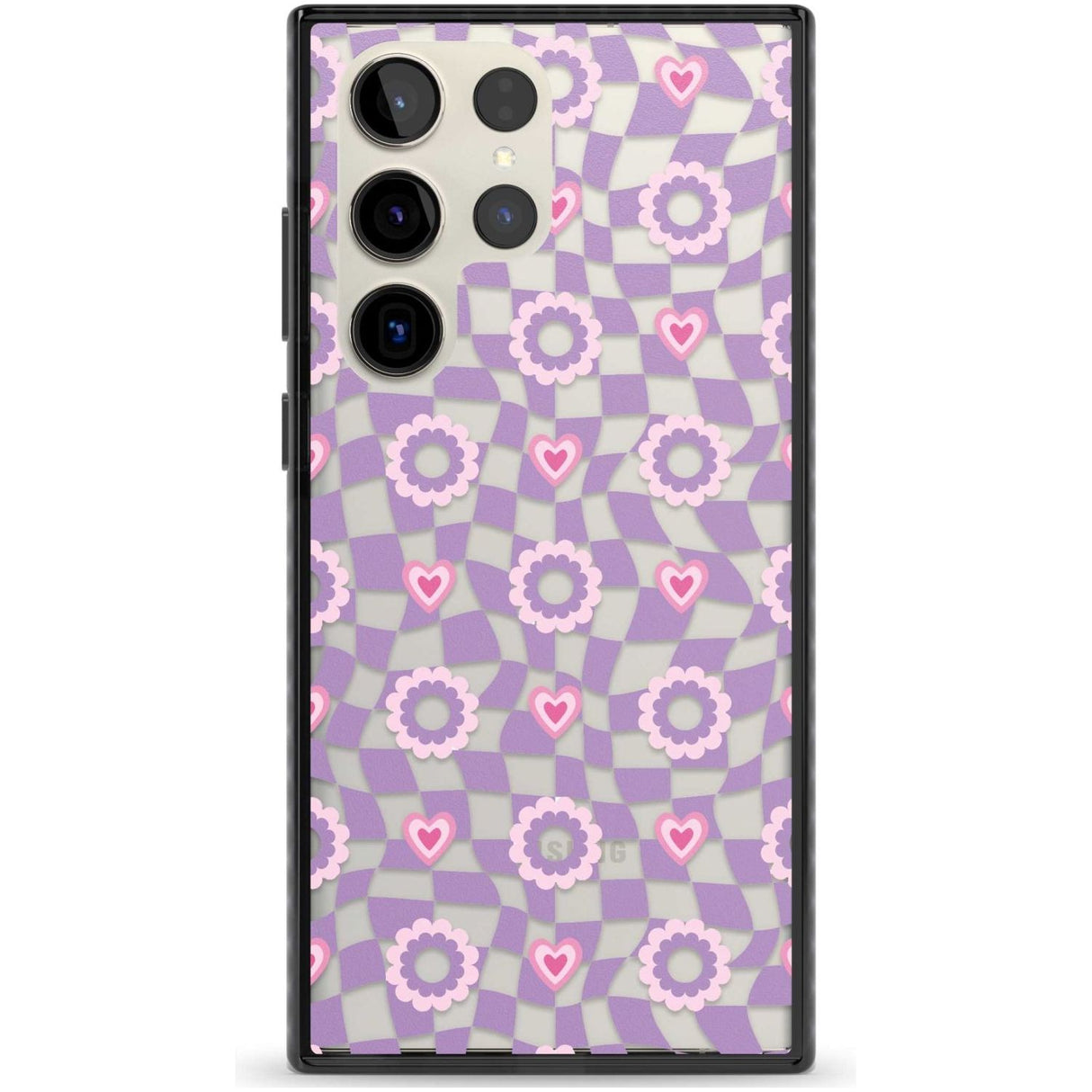 Checkered Love Pattern Phone Case Samsung S22 Ultra / Black Impact Case,Samsung S23 Ultra / Black Impact Case Blanc Space