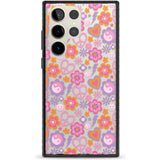 Peace, Love and Flowers Pattern Phone Case Samsung S22 Ultra / Black Impact Case,Samsung S23 Ultra / Black Impact Case Blanc Space