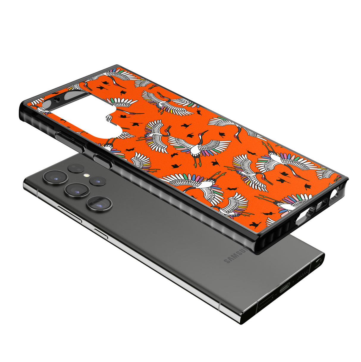 Colourful Crane Pattern (Orange) Impact Phone Case for Samsung Galaxy S24 Ultra , Samsung Galaxy S23 Ultra, Samsung Galaxy S22 Ultra