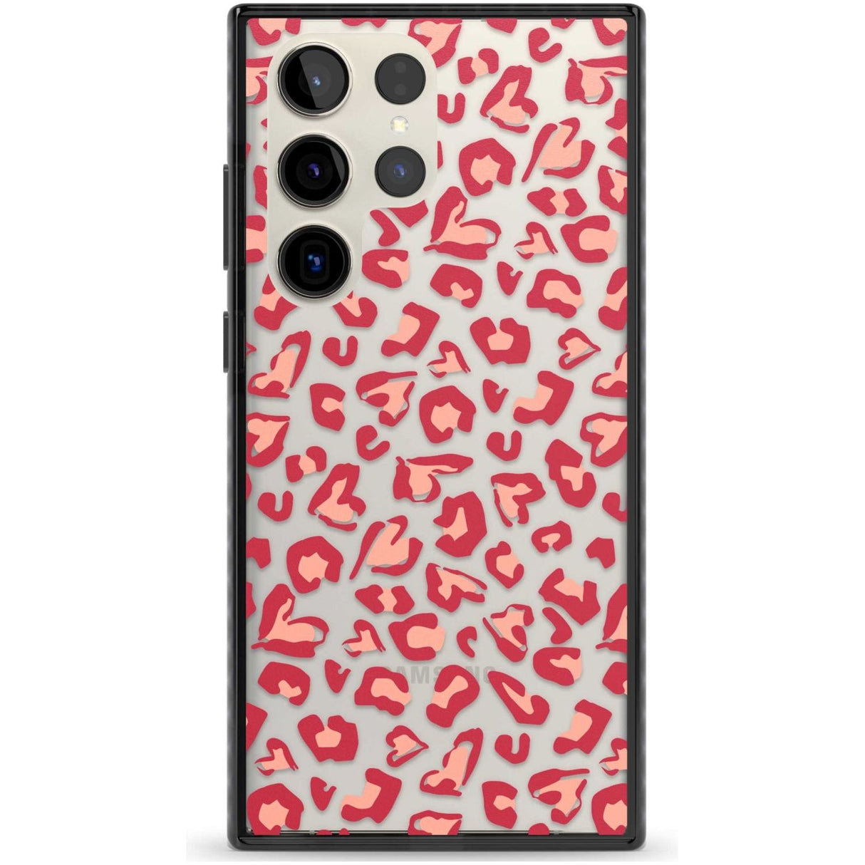 Heart Leopard Print Phone Case Samsung S22 Ultra / Black Impact Case,Samsung S23 Ultra / Black Impact Case Blanc Space