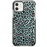 Light Pink on Blue Leopard Print Pattern Black Impact Phone Case for iPhone 11