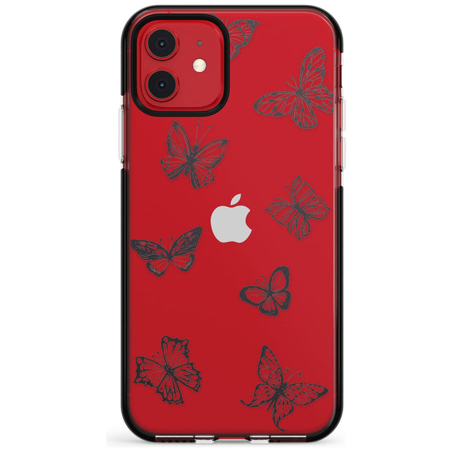 Grey Butterfly Line Pattern Black Impact Phone Case for iPhone 11 Pro Max