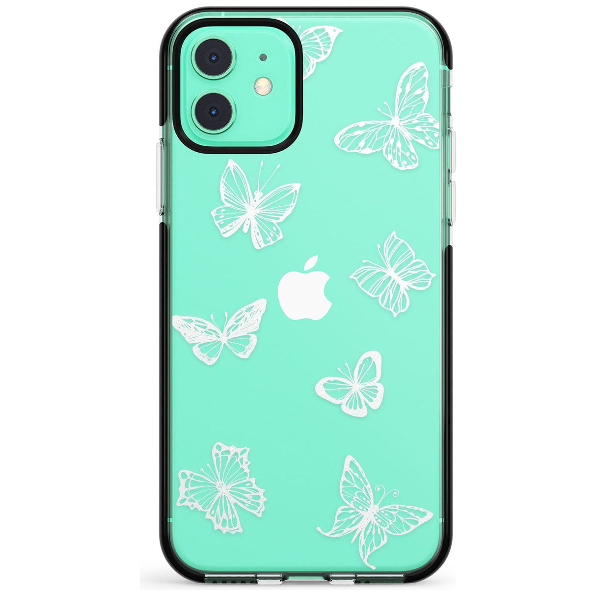 White Butterfly Line Pattern Black Impact Phone Case for iPhone 11 Pro Max