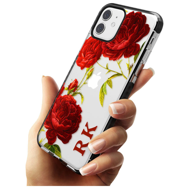 Custom Clear Vintage Floral Red Roses Black Impact Phone Case for iPhone 11