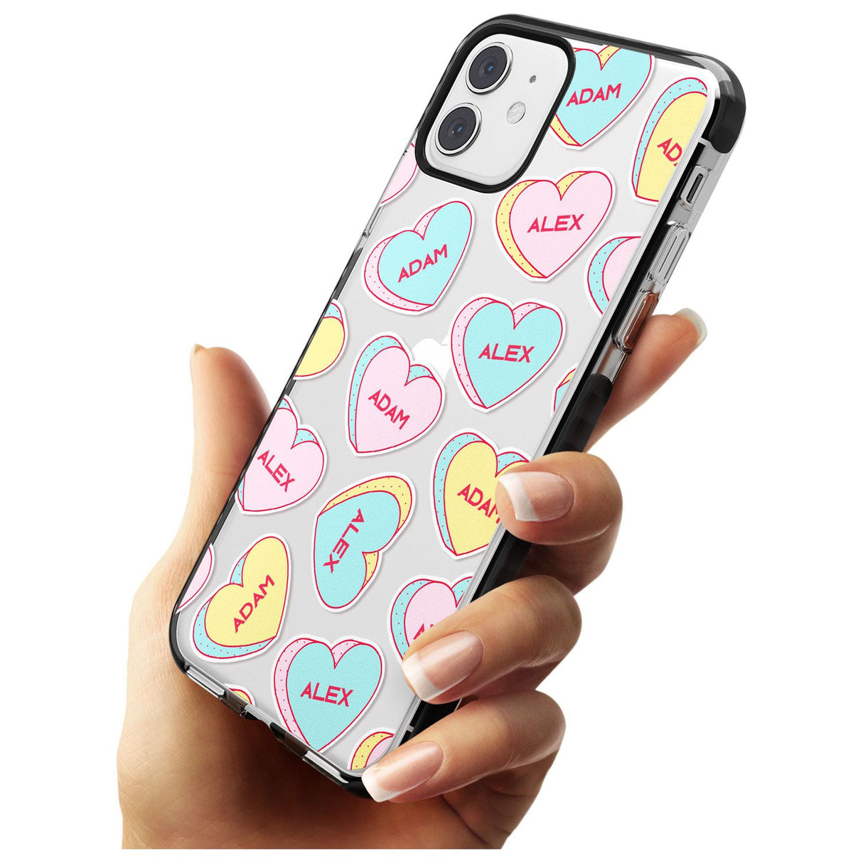 Custom Text Love Hearts Pink Fade Impact Phone Case for iPhone 11 Pro Max