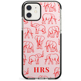 Personalised Red Elephant Outlines on Pink Black Impact Phone Case for iPhone 11